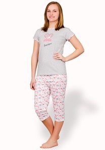 Dívčí pyžamo s obrázkem plameňáka a capri kalhotami